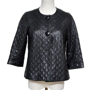 Vince Jacket‎ Womens 2 Black Quilted Leather Cropped Button Front Lined Coat